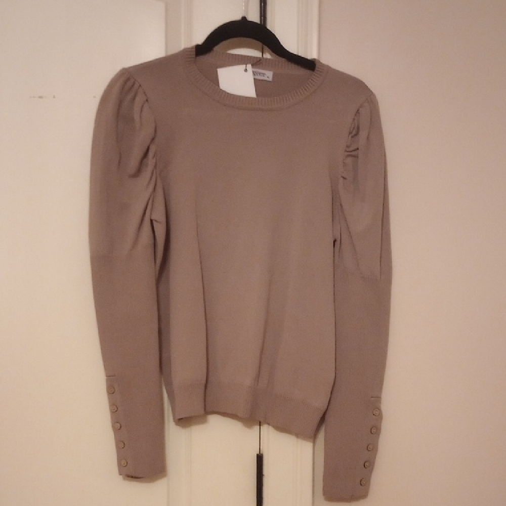 Georgette Elegant Taupe Sweater with Buttoned Sleeves